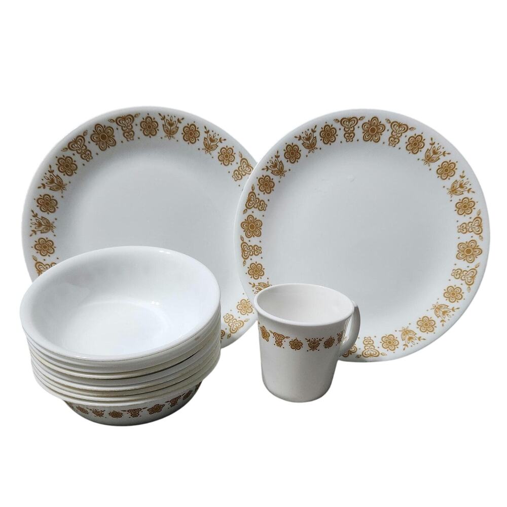Vintage Corelle Butterfly Gold Dinnerware Set – 13 Pieces